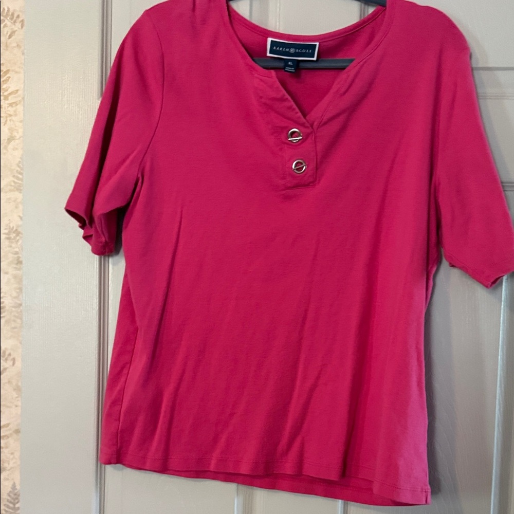 Karen Scott Raspberry Short-Sleeve Henley Top